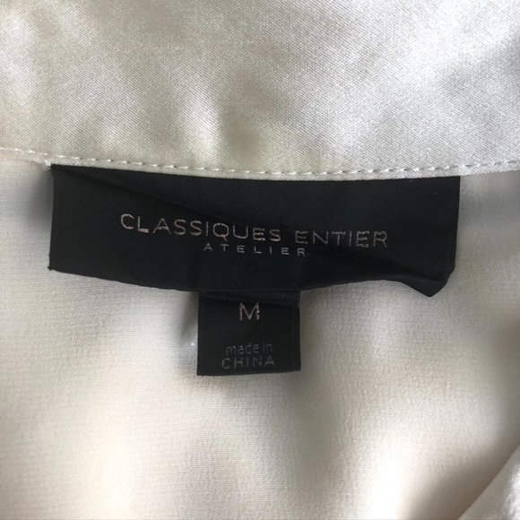 CLASSIQUES ENTIER Beige SILK Ruched Chest Long Sleeve Button BLOUSE M - Picture 3 of 7